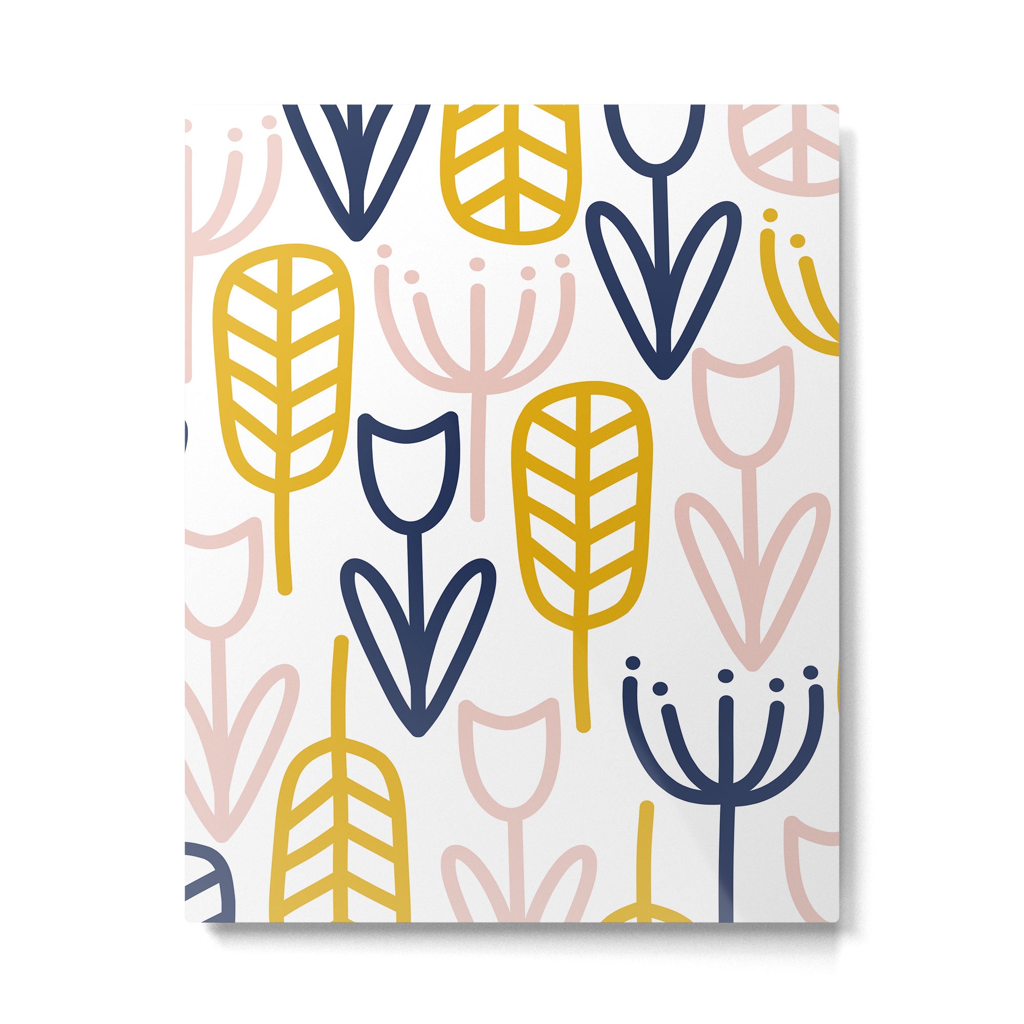 Cheerful Garden Minimalist Botanical Pattern in Mustard, Blush Pink, Navy Blue, and White Metal Print Gallery Image 6