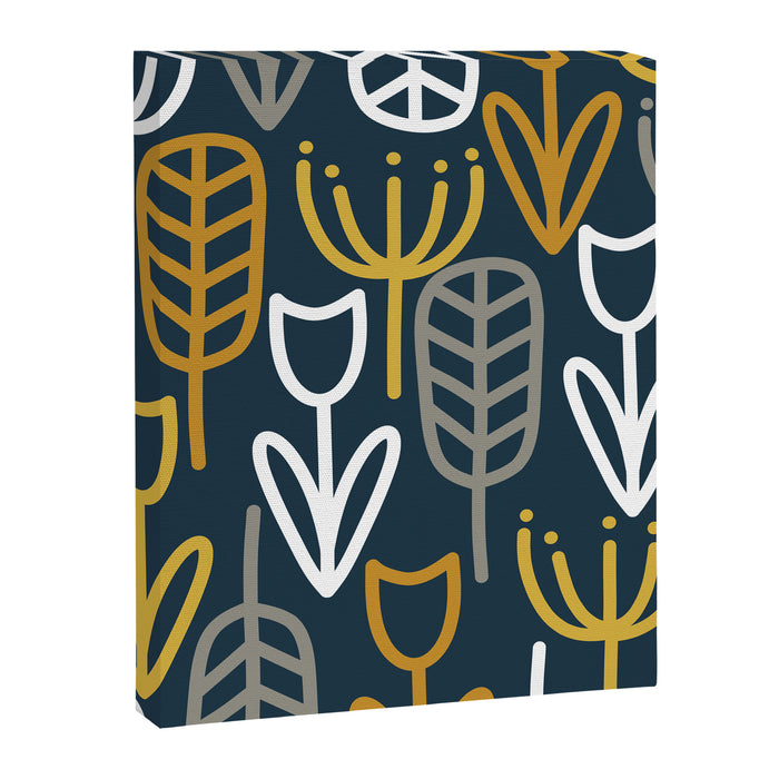 Cheerful Garden Minimalist Pattern in Light Mustard, Dark Mustard, White, Gray, and Navy Blue Canvas Print Gallery Image 1