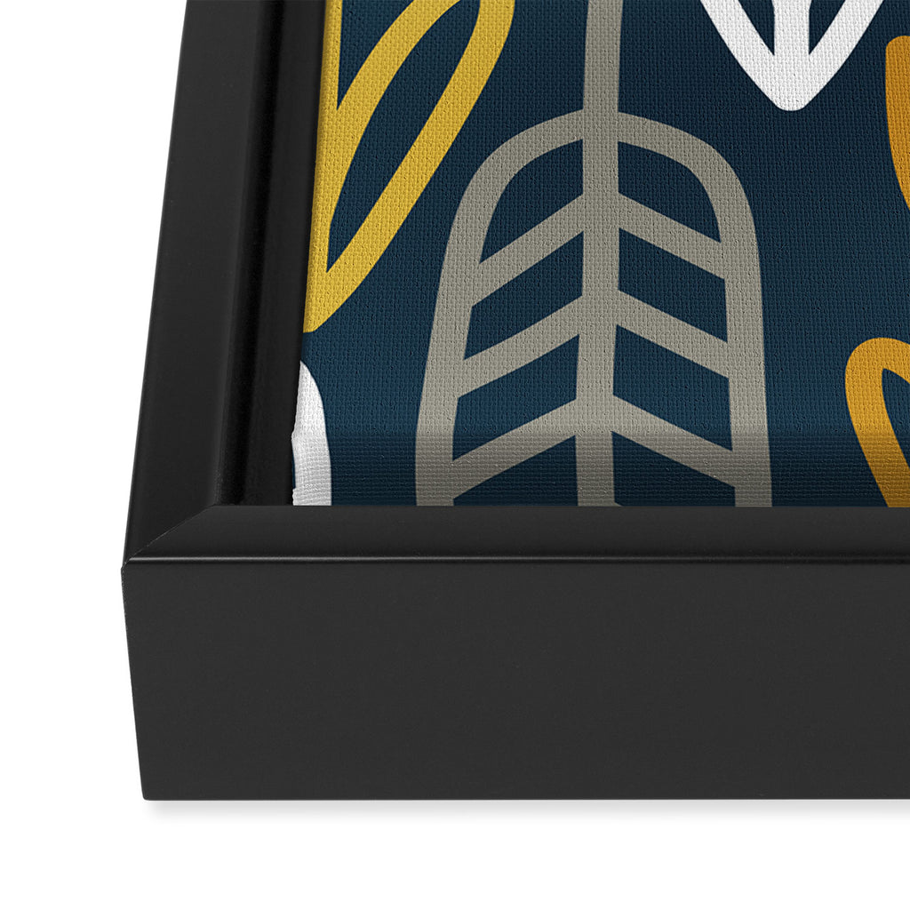 Cheerful Garden Minimalist Pattern in Light Mustard, Dark Mustard, White, Gray, and Navy Blue Framed Canvas Print Gallery Image 3