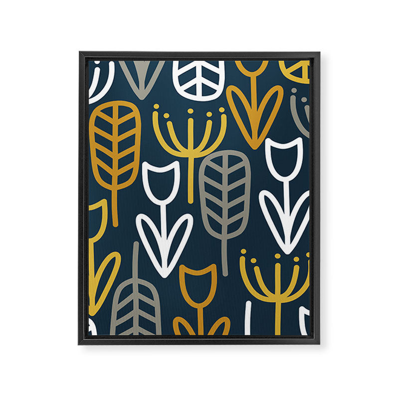 Cheerful Garden Minimalist Pattern in Light Mustard, Dark Mustard, White, Gray, and Navy Blue Framed Canvas Print Gallery Image 8