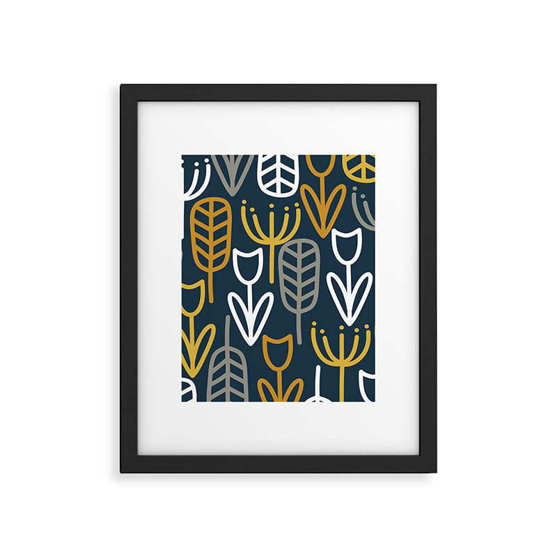Cheerful Garden Minimalist Pattern in Light Mustard, Dark Mustard, White, Gray, and Navy Blue Framed Art Print Gallery Image 6
