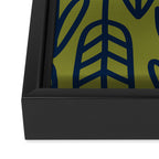 Cheerful Garden Minimalist Retro Botanical Pattern in Navy Blue and Mid Mod Olive Green Framed Canvas Print Gallery Image 3