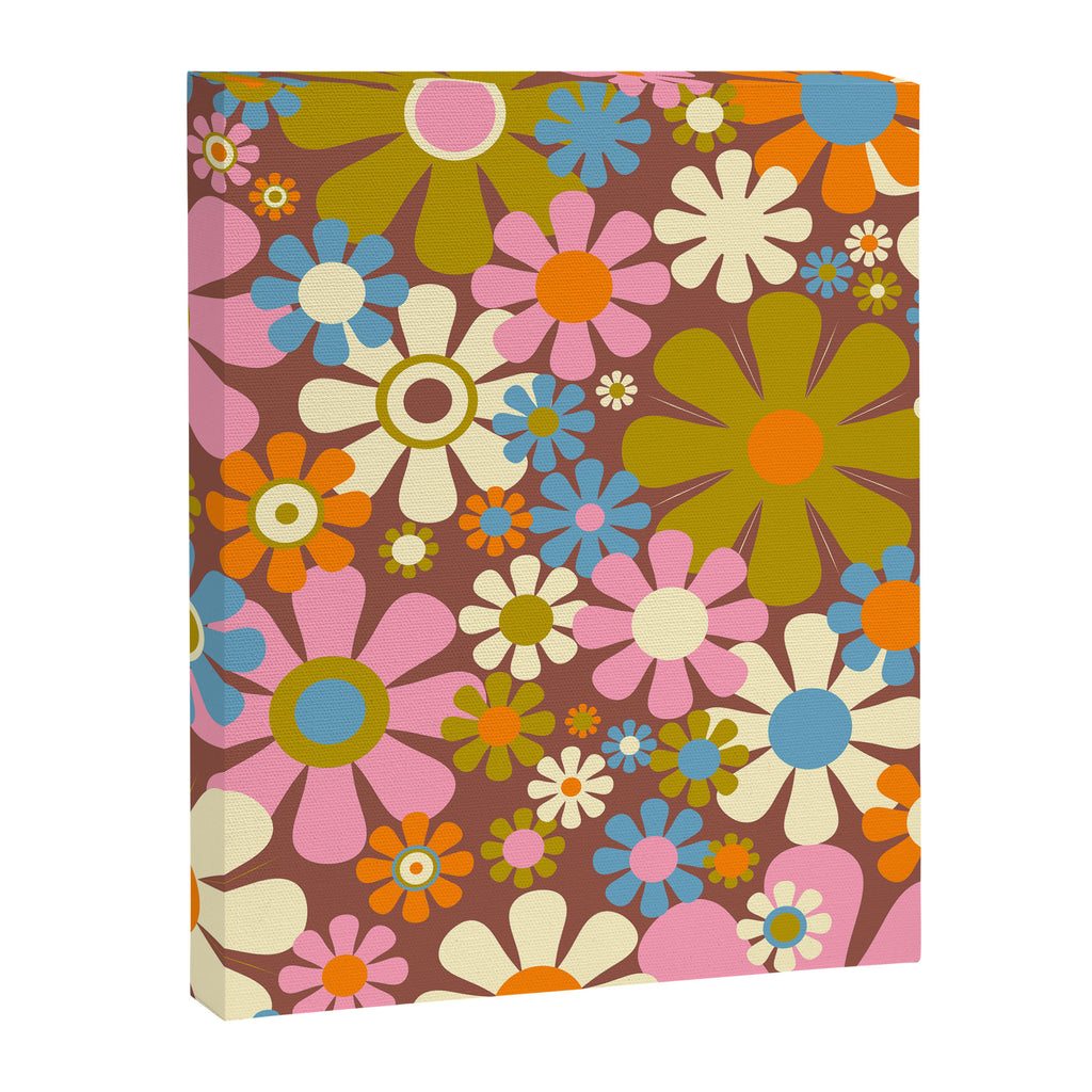 Cheerful Groovy Retro Garden Flowers 60s 70s Floral Pattern Canvas Print Gallery Image 8