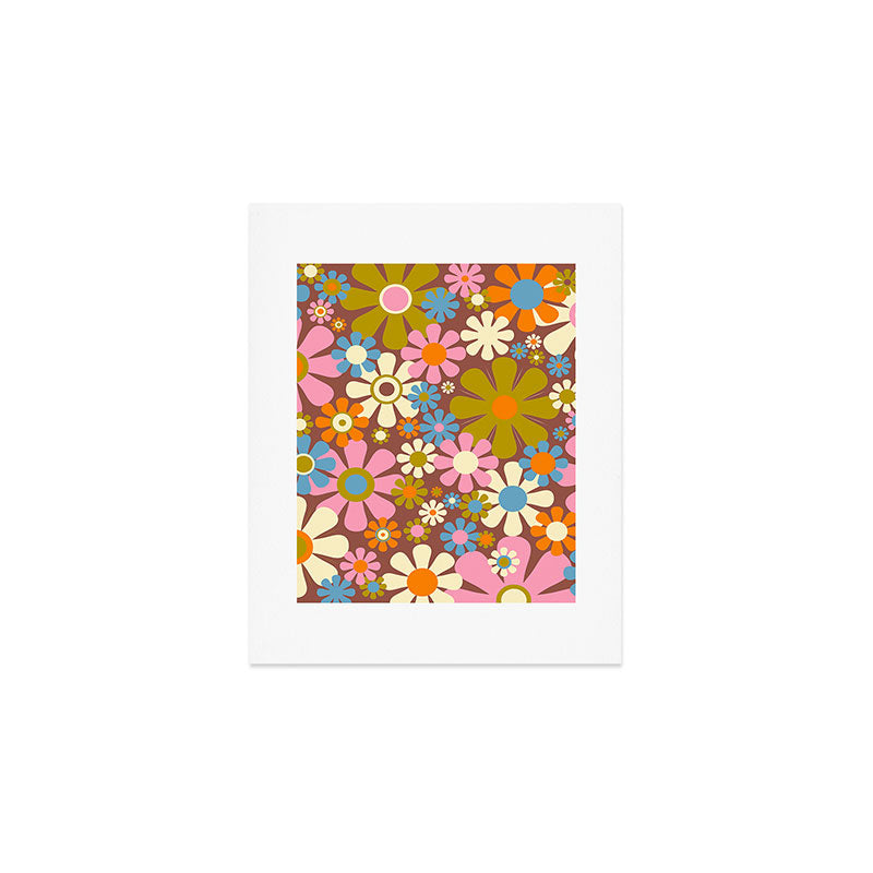 Cheerful Groovy Retro Garden Flowers 60s 70s Floral Pattern Art Print Gallery Image 1
