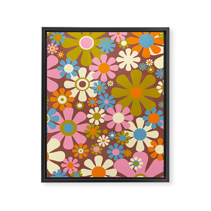 Cheerful Groovy Retro Garden Flowers 60s 70s Floral Pattern Framed Canvas Print Gallery Image 1