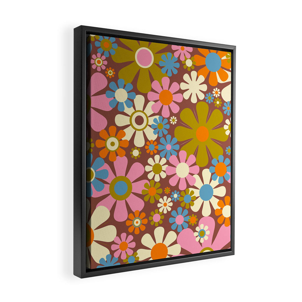 Cheerful Groovy Retro Garden Flowers 60s 70s Floral Pattern Framed Canvas Print Gallery Image 2