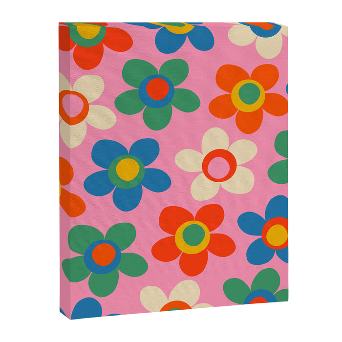 Cheerful Maisie Flowers Colorful Floral Pattern on Pink Canvas Print Gallery Image 1