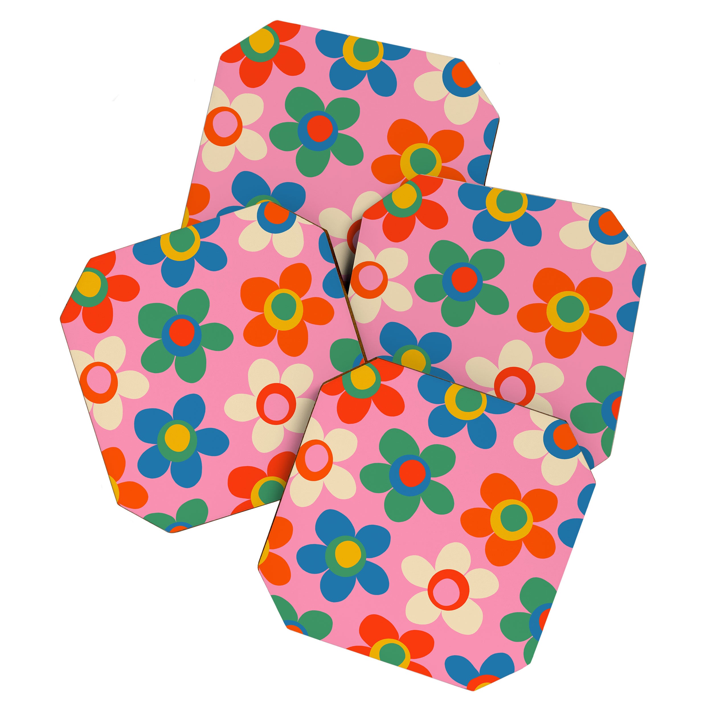 Cheerful Maisie Flowers Colorful Floral Pattern on Pink Coaster Gallery Image 1