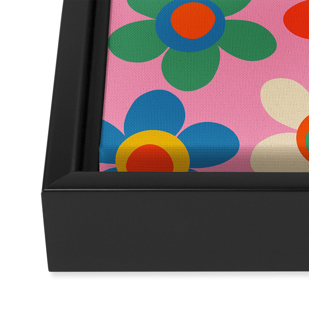 Cheerful Maisie Flowers Colorful Floral Pattern on Pink Framed Canvas Print Gallery Image 3