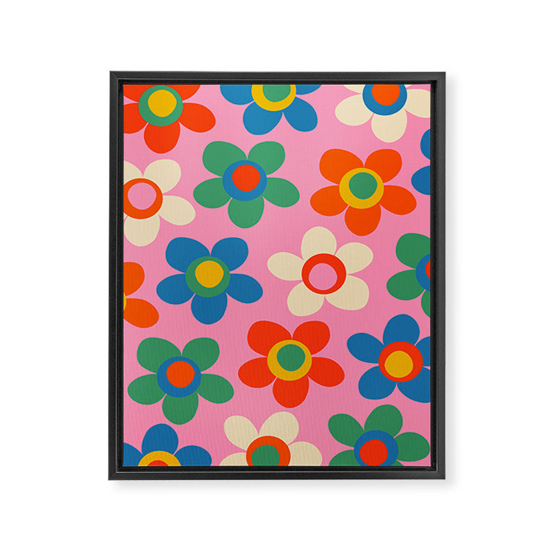 Cheerful Maisie Flowers Colorful Floral Pattern on Pink Framed Canvas Print Gallery Image 6