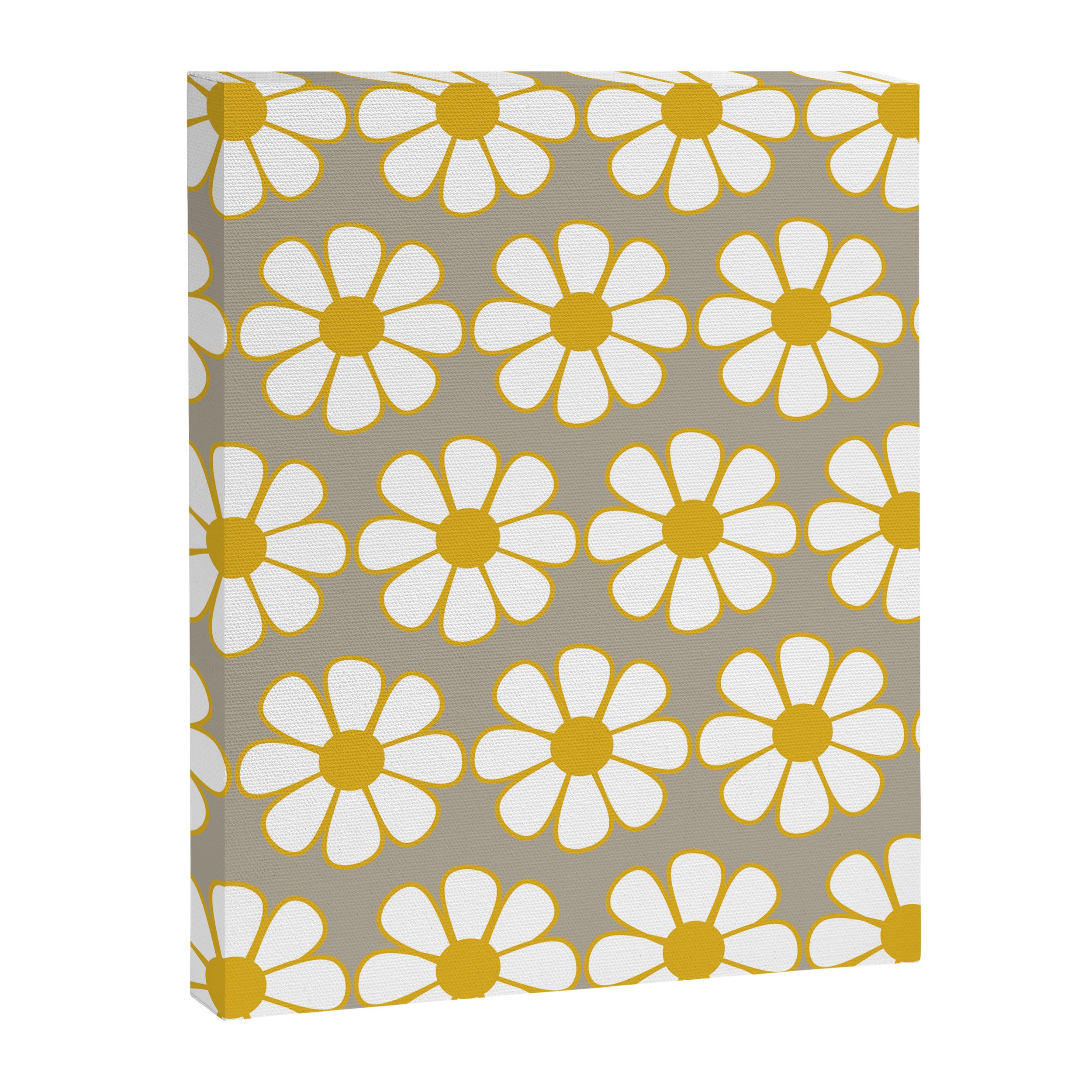 Cheerful Retro Daisy Floral Pattern in Mustard Gold and Gray Canvas Print Gallery Image 8