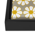Cheerful Retro Daisy Floral Pattern in Mustard Gold and Gray Framed Canvas Print Gallery Image 3