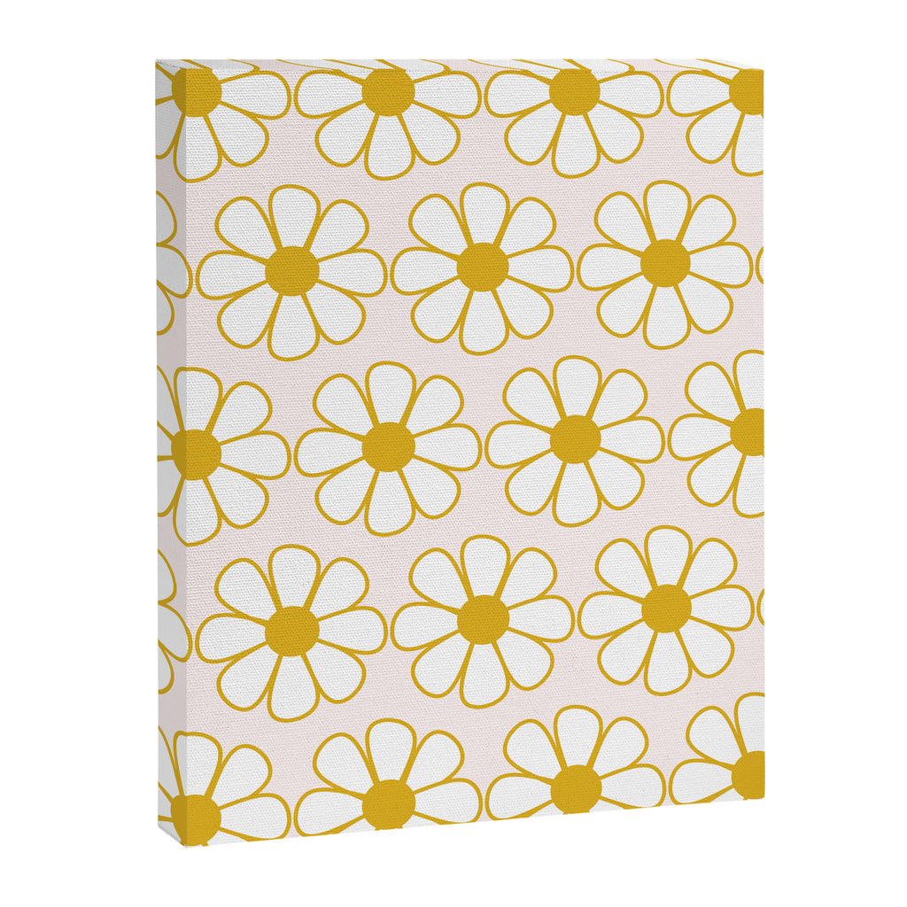 Cheerful Retro Daisy Flowers Pattern in Pale Pink and Mustard Canvas Print Gallery Image 8