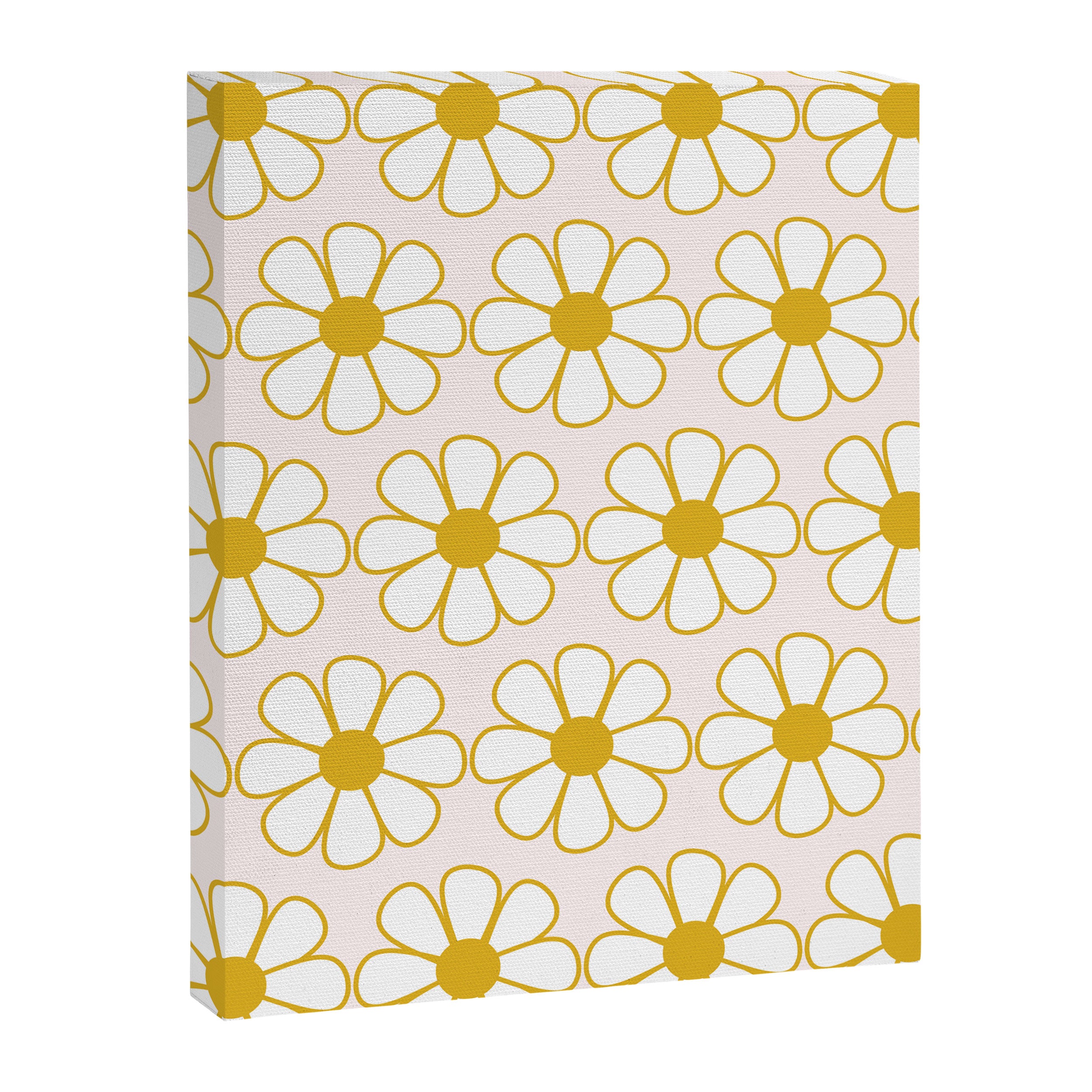 Cheerful Retro Daisy Flowers Pattern in Pale Pink and Mustard Canvas Print Gallery Image 8