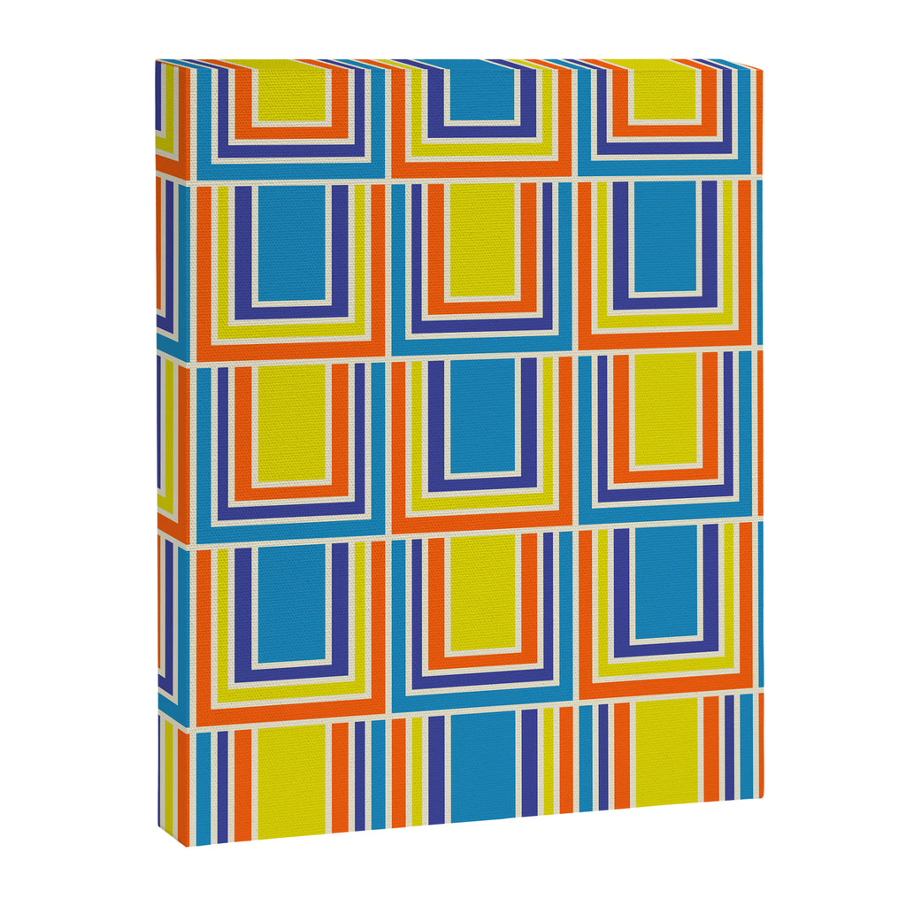 Cheerful Retro Geometric Mod Portes Pattern Blue Orange Yellow Cream Canvas Print Gallery Image 8