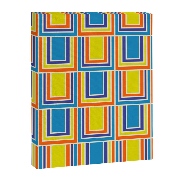 Cheerful Retro Geometric Mod Portes Pattern Blue Orange Yellow Cream Canvas Print Gallery Image 1