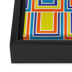 Cheerful Retro Geometric Mod Portes Pattern Blue Orange Yellow Cream Framed Canvas Print Gallery Image 3