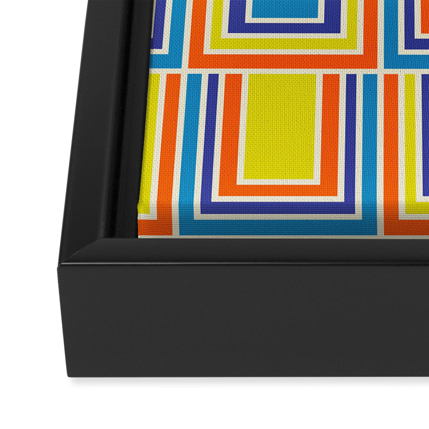 Cheerful Retro Geometric Mod Portes Pattern Blue Orange Yellow Cream Framed Canvas Print Gallery Image 3
