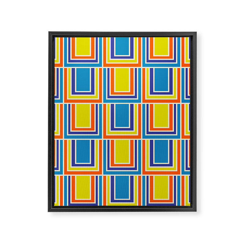Cheerful Retro Geometric Mod Portes Pattern Blue Orange Yellow Cream Framed Canvas Print Gallery Image 8