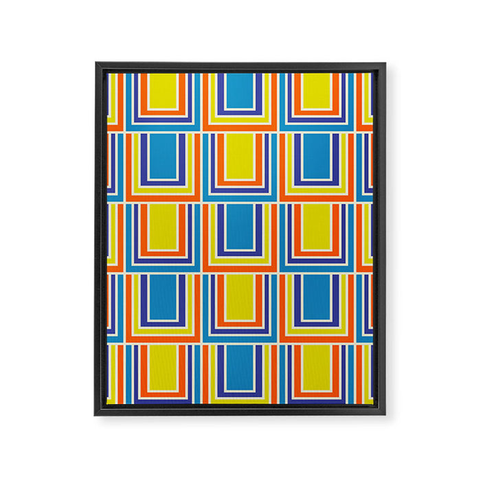 Cheerful Retro Geometric Mod Portes Pattern Blue Orange Yellow Cream Framed Canvas Print Gallery Image 1