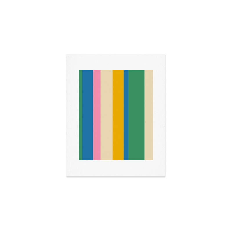 Cheerful Retro Modern Vertical Stripe Pattern Blue Green Mustard Pink Art Print Gallery Image 1