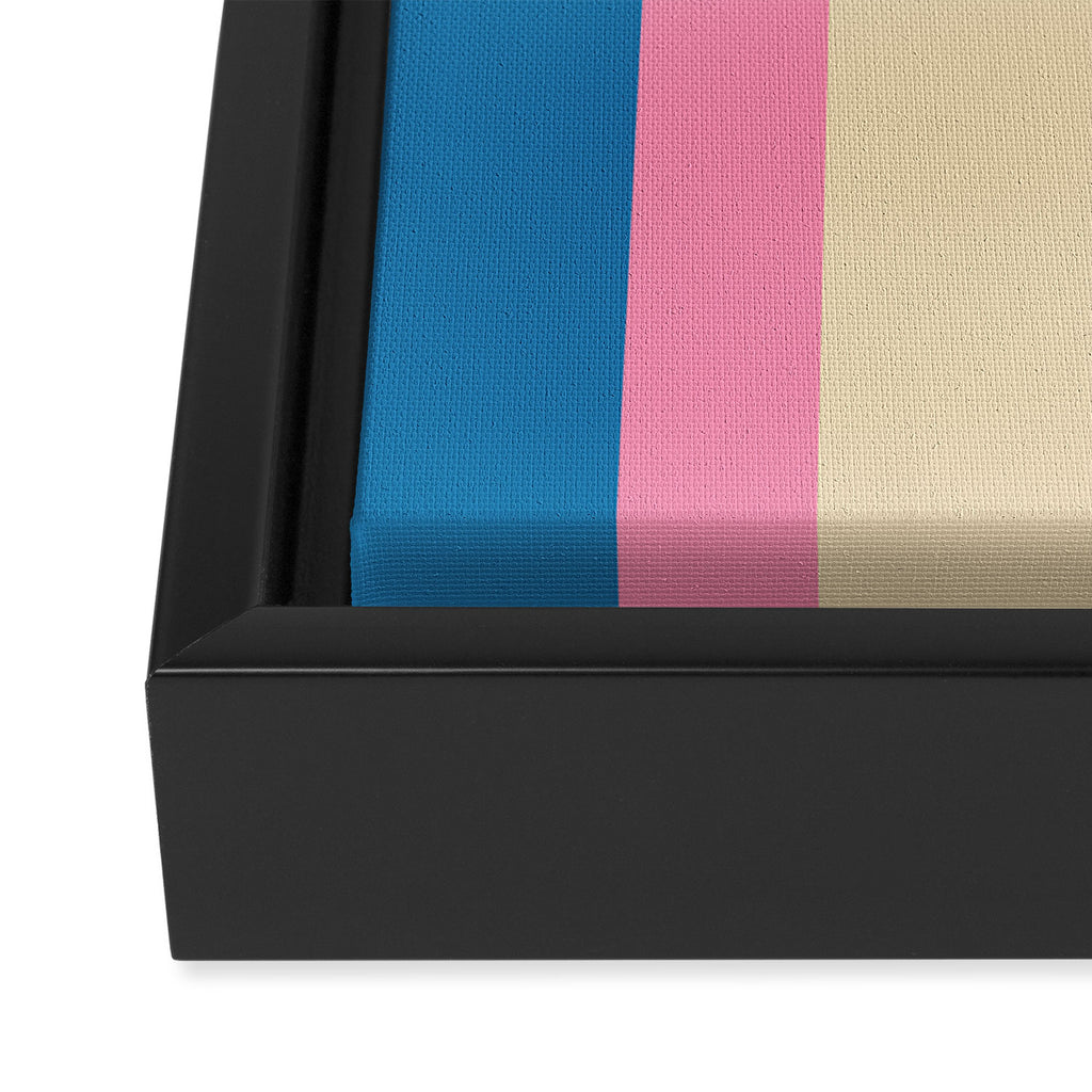 Cheerful Retro Modern Vertical Stripe Pattern Blue Green Mustard Pink Framed Canvas Print Gallery Image 3
