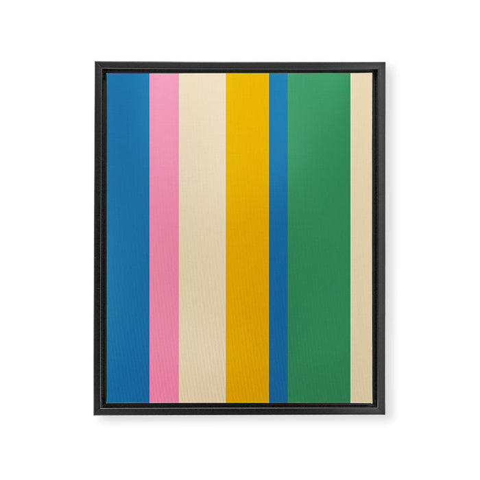 Cheerful Retro Modern Vertical Stripe Pattern Blue Green Mustard Pink Framed Canvas Print Gallery Image 1