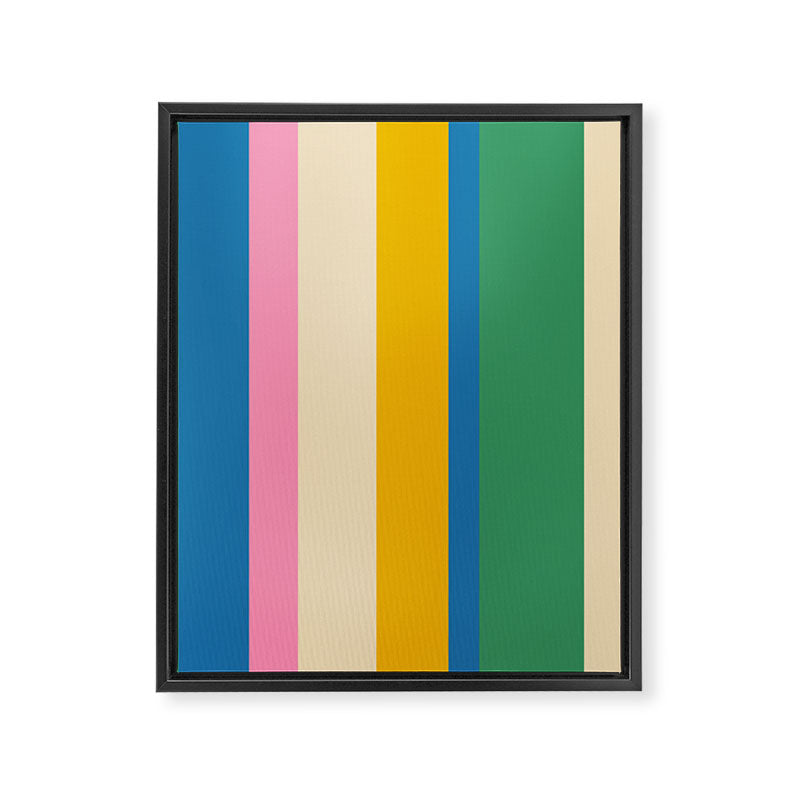 Cheerful Retro Modern Vertical Stripe Pattern Blue Green Mustard Pink Framed Canvas Print Gallery Image 8
