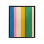 Cheerful Retro Modern Vertical Stripe Pattern Blue Green Mustard Pink Framed Canvas Print Gallery Image 8