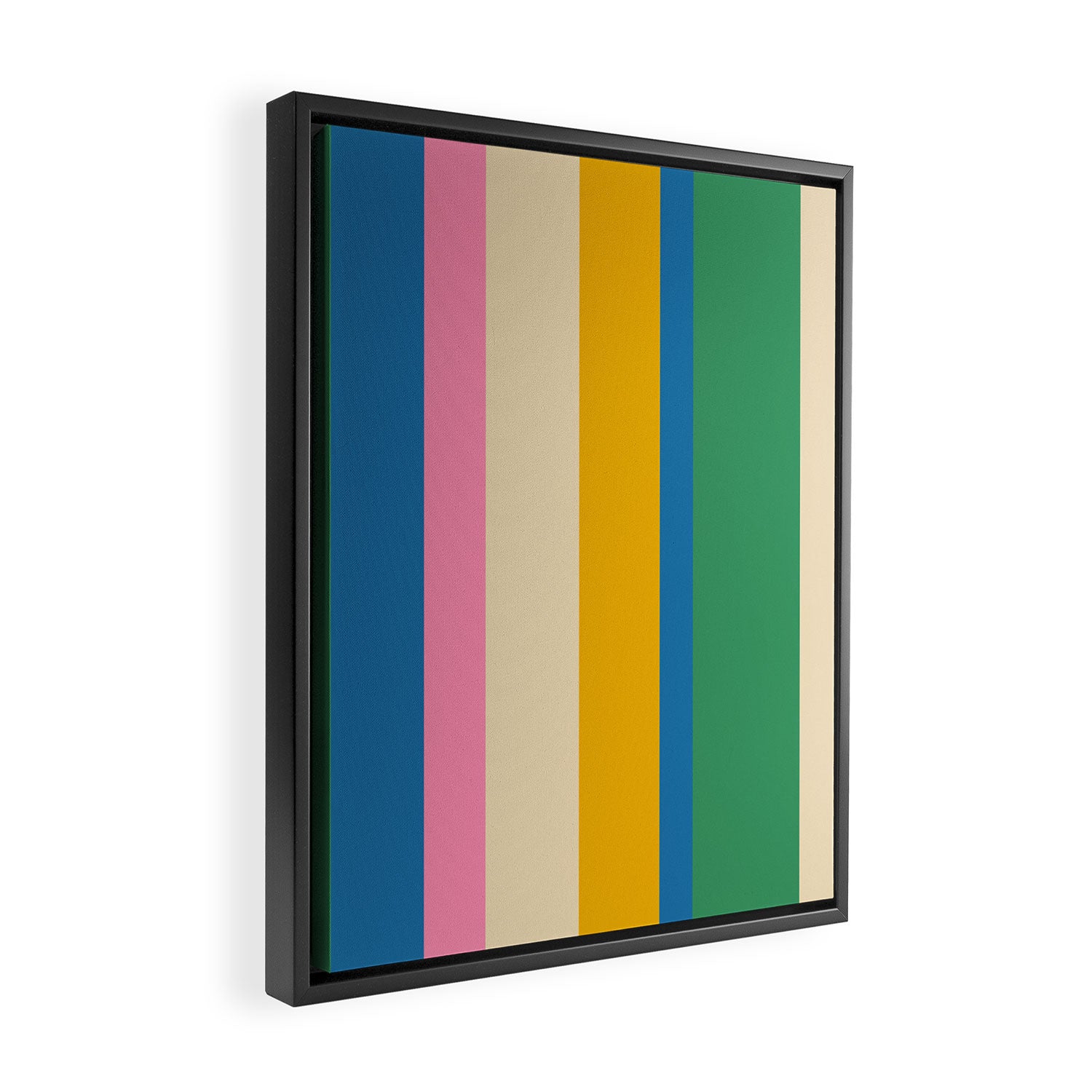 Cheerful Retro Modern Vertical Stripe Pattern Blue Green Mustard Pink Framed Canvas Print Gallery Image 2