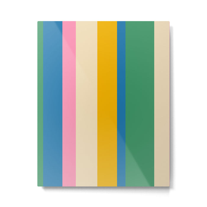 Cheerful Retro Modern Vertical Stripe Pattern Blue Green Mustard Pink Metal Print Gallery Image 1