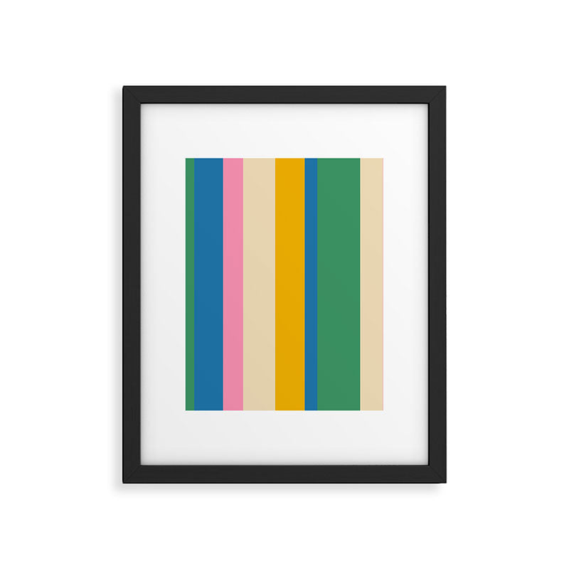 Cheerful Retro Modern Vertical Stripe Pattern Blue Green Mustard Pink Framed Art Print Gallery Image 6