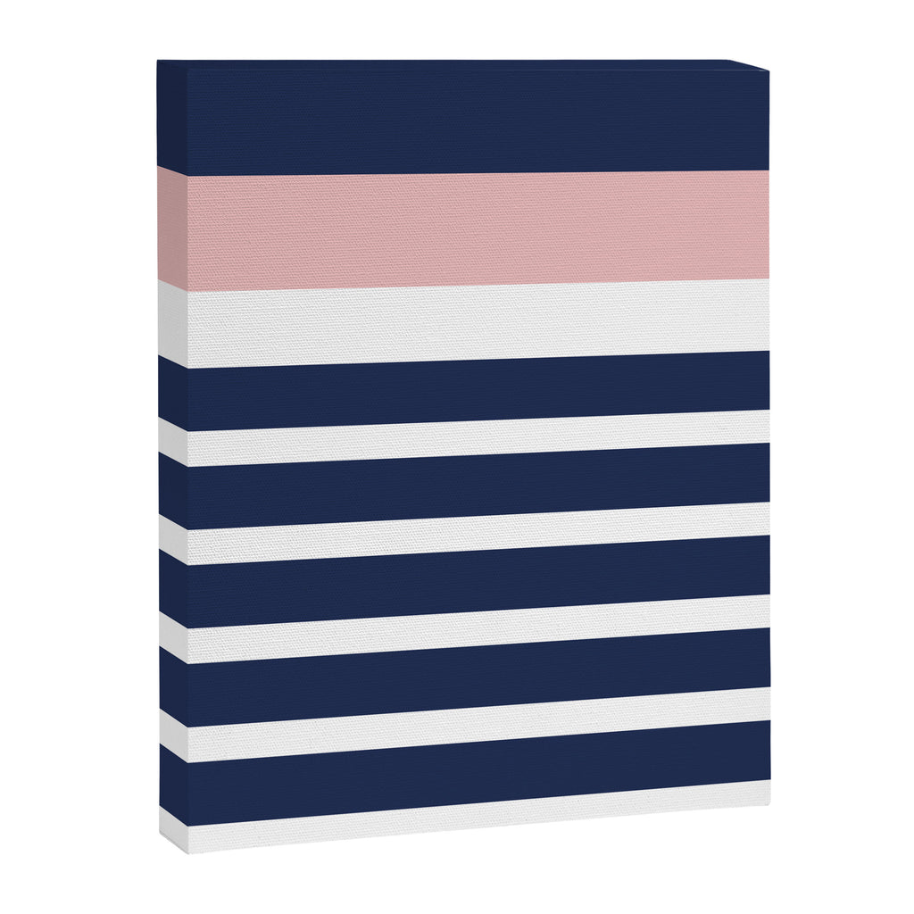 Cheerful Striped Pattern in Navy Blue, Pink, and White Canvas Print Gallery Image 8