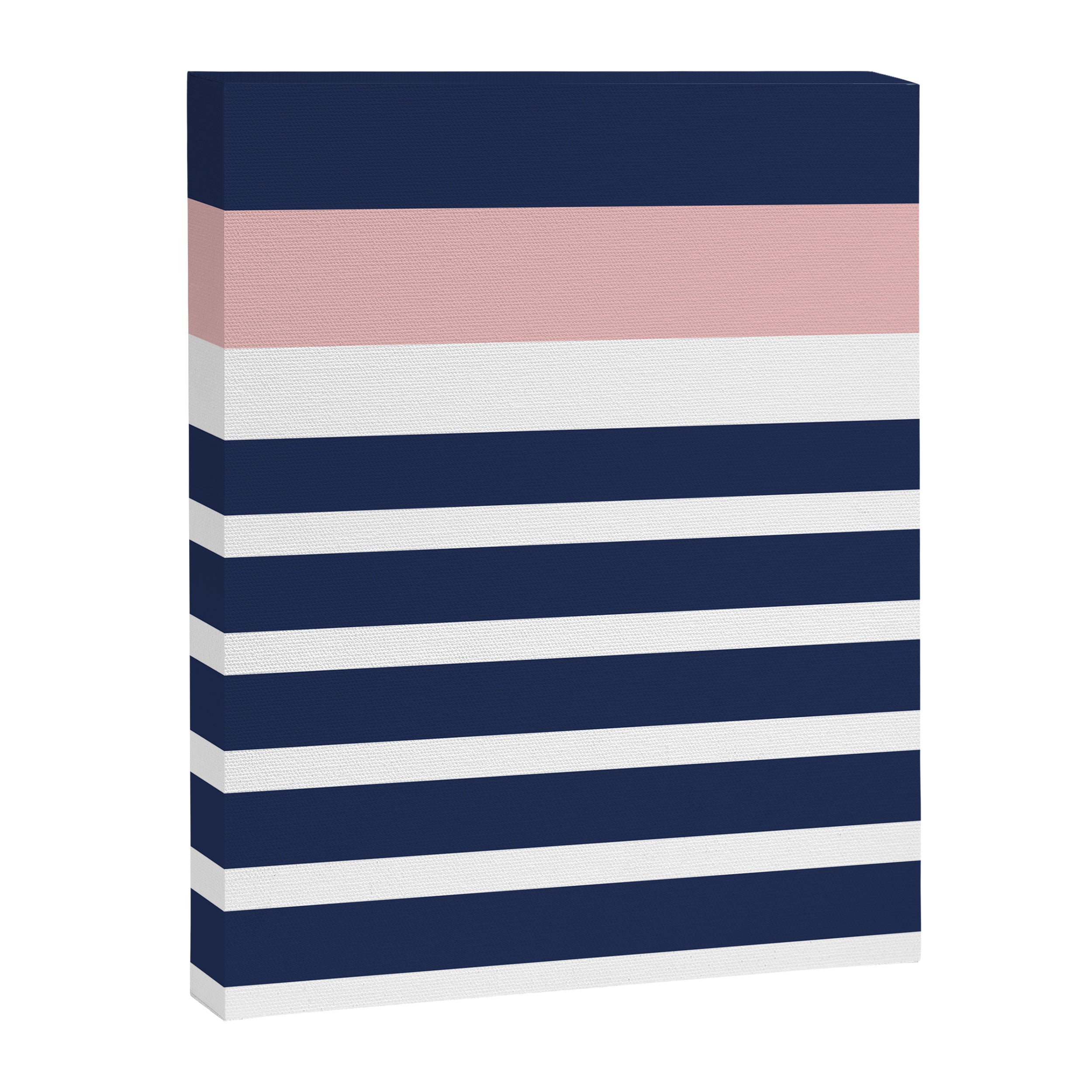 Cheerful Striped Pattern in Navy Blue, Pink, and White Canvas Print Gallery Image 8