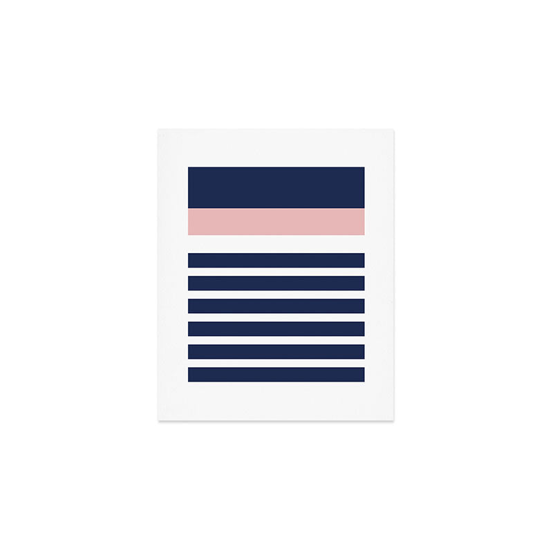 Cheerful Striped Pattern in Navy Blue, Pink, and White Art Print Gallery Image 1