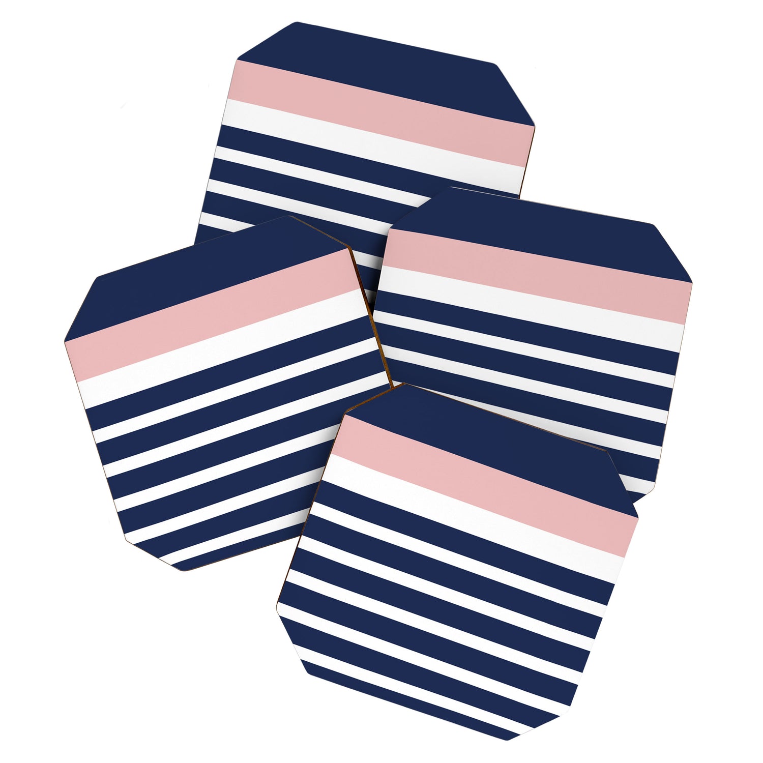 Cheerful Striped Pattern in Navy Blue, Pink, and White Coaster Gallery Image 1