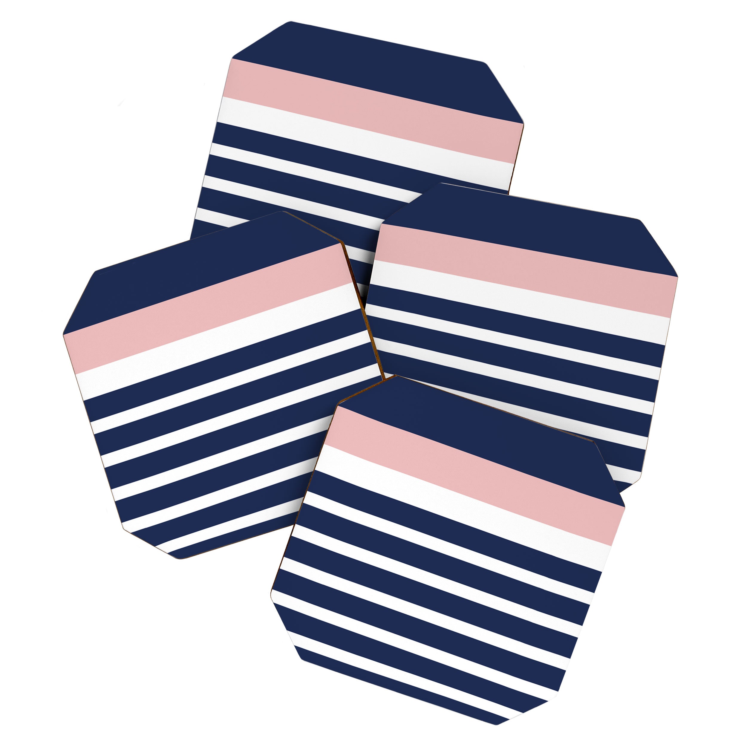 Cheerful Striped Pattern in Navy Blue, Pink, and White Coaster Gallery Image 1
