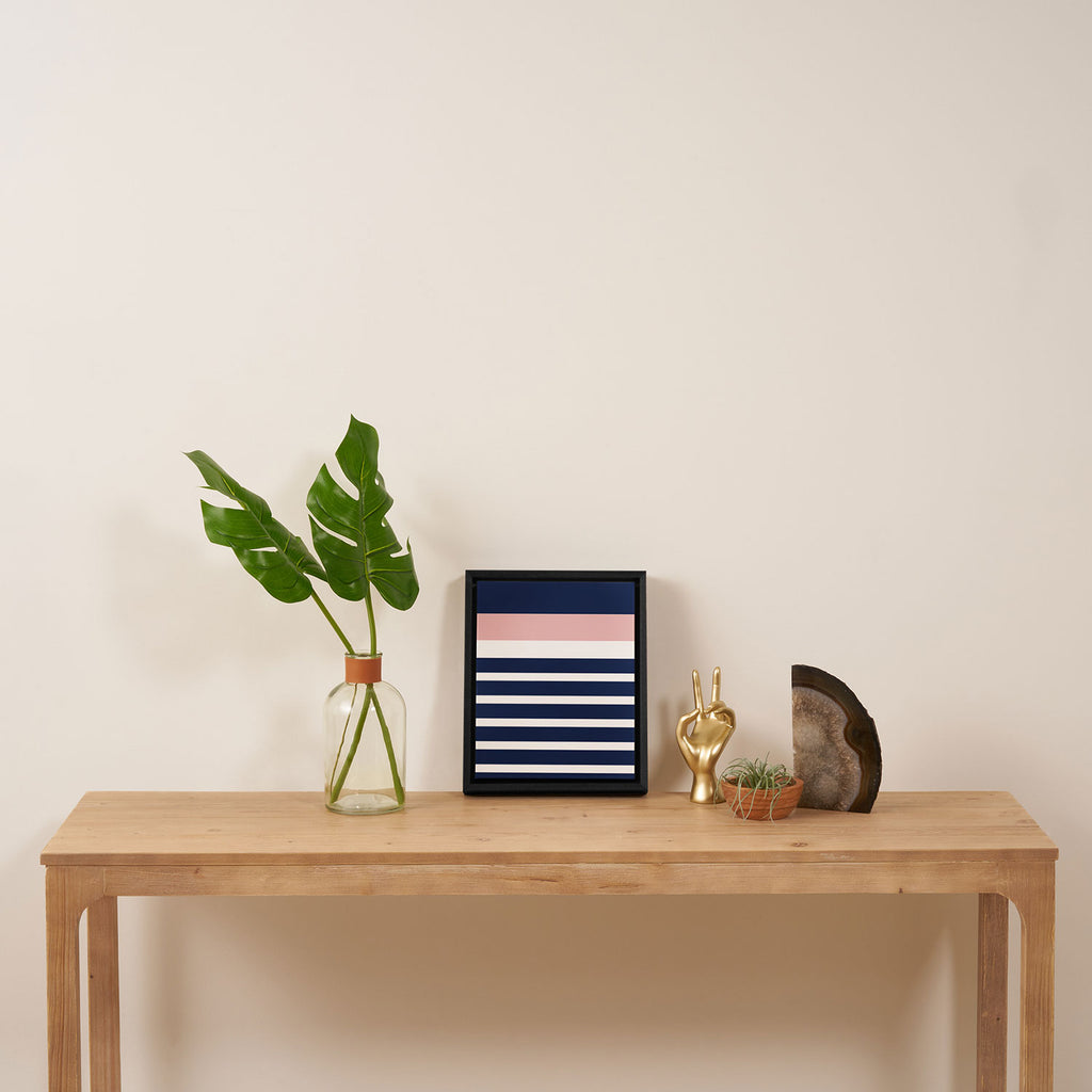 Cheerful Striped Pattern in Navy Blue, Pink, and White Framed Canvas Print Gallery Image 4