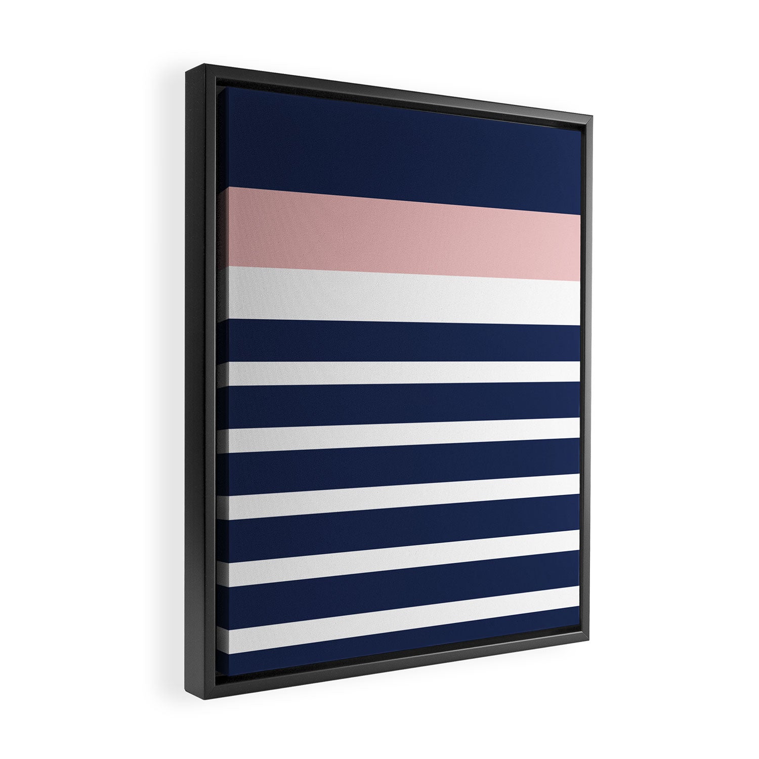 Cheerful Striped Pattern in Navy Blue, Pink, and White Framed Canvas Print Gallery Image 2