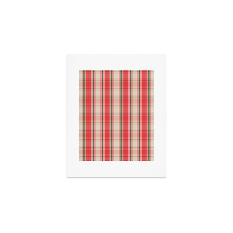 Christmas Cottage Plaid Pattern Red Pink Green Art Print Gallery Image 1