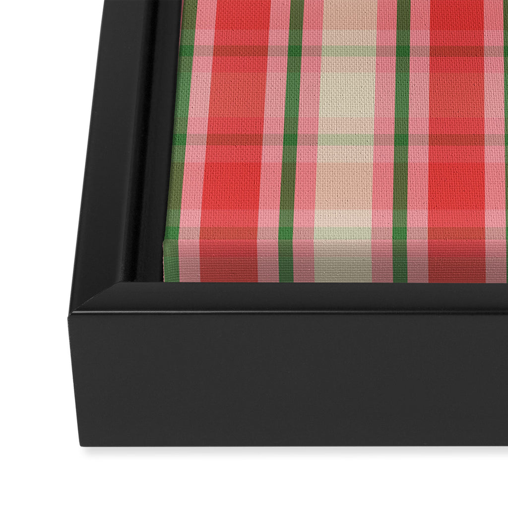 Christmas Cottage Plaid Pattern Red Pink Green Framed Canvas Print Gallery Image 3