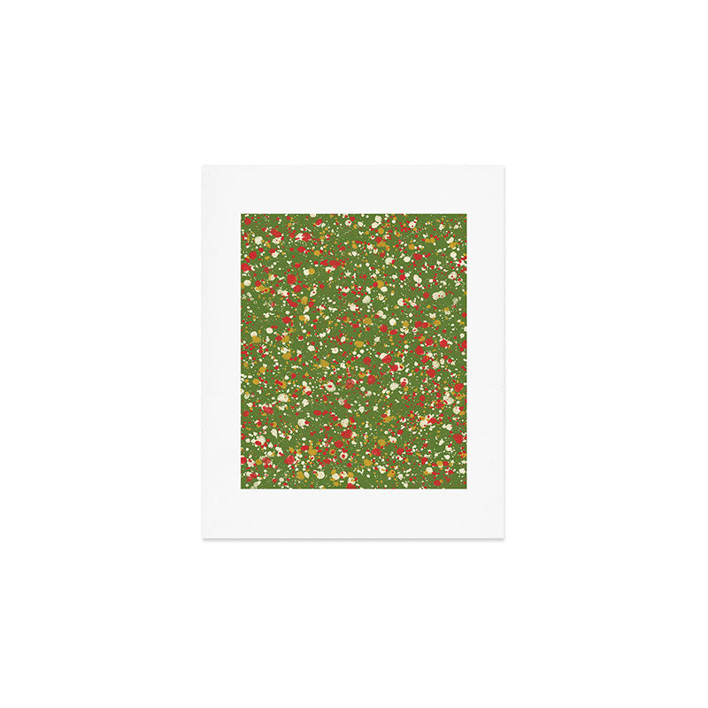 Christmas Spatter Paint in Retro Xmas Red, Cream, Gold, and Olive Green Art Print Gallery Image 1