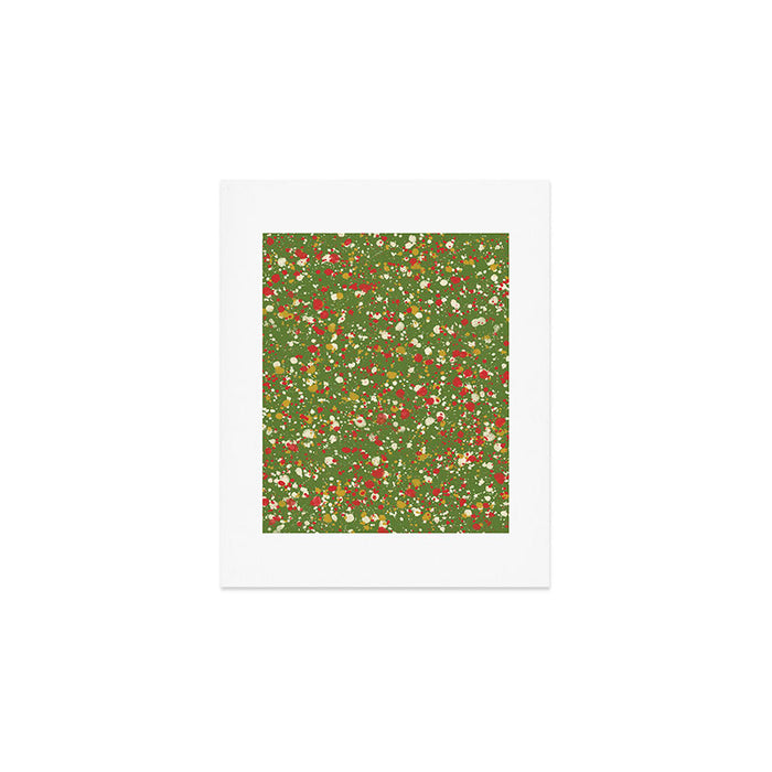 Christmas Spatter Paint in Retro Xmas Red, Cream, Gold, and Olive Green Art Print Gallery Image 1