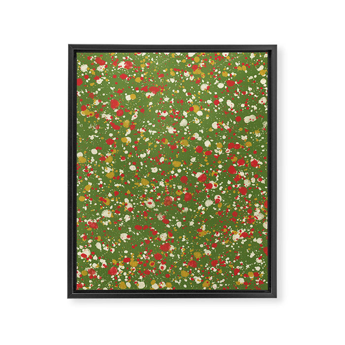 Christmas Spatter Paint in Retro Xmas Red, Cream, Gold, and Olive Green Framed Canvas Print Gallery Image 1