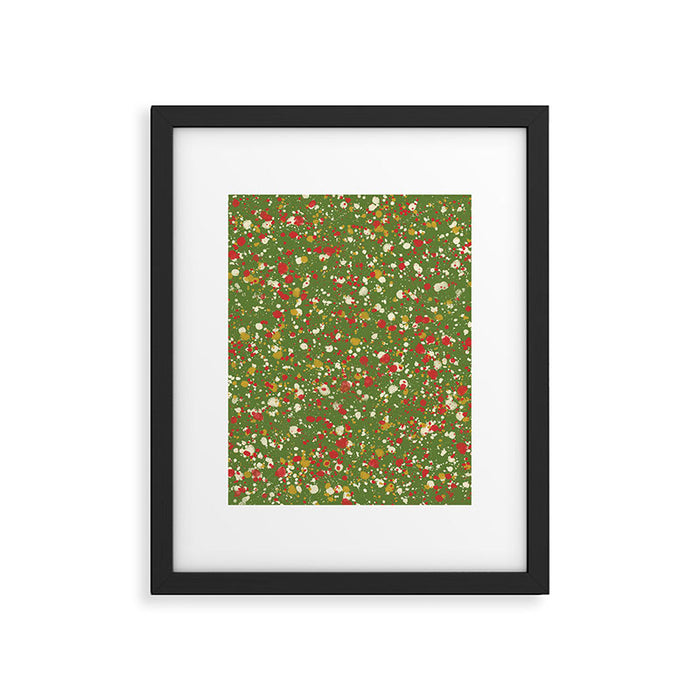 Christmas Spatter Paint in Retro Xmas Red, Cream, Gold, and Olive Green Framed Art Print Gallery Image 1