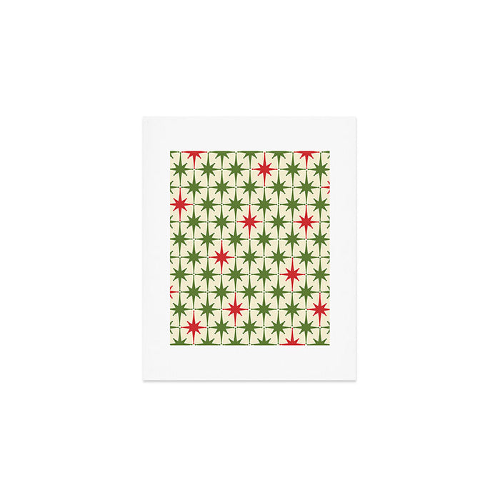 Christmas Starbursts - Atomic Age Xmas Holiday Pattern in Red and Retro Green on Cream Art Print Gallery Image 1