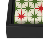 Christmas Starbursts - Atomic Age Xmas Holiday Pattern in Red and Retro Green on Cream Framed Canvas Print Gallery Image 3