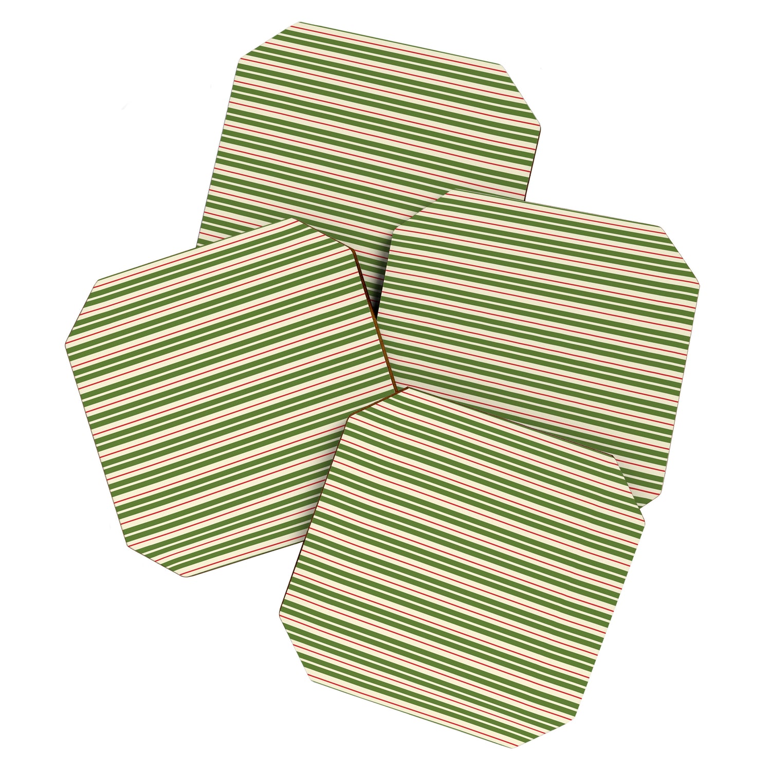 Christmas Stripes Retro Holiday Stripe Pattern in Xmas Green Red Cream  Coaster Gallery Image 1