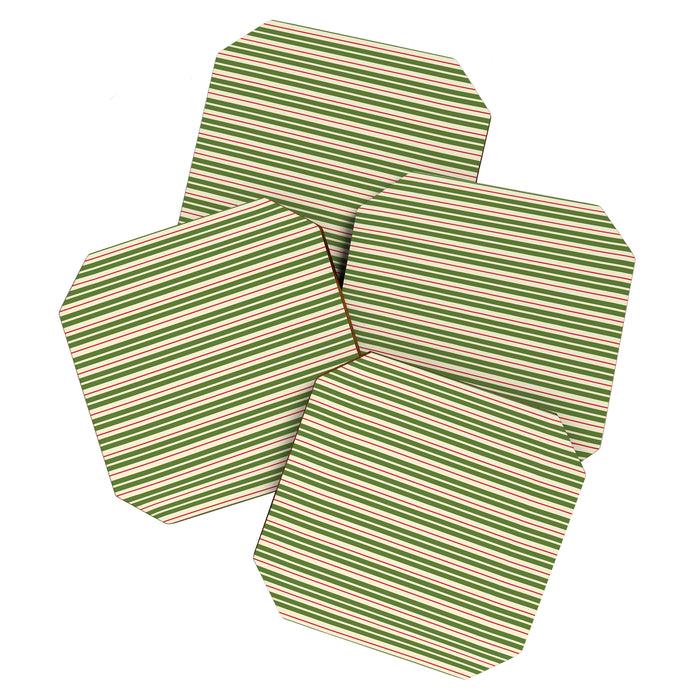 Christmas Stripes Retro Holiday Stripe Pattern in Xmas Green Red Cream  Coaster Gallery Image 1