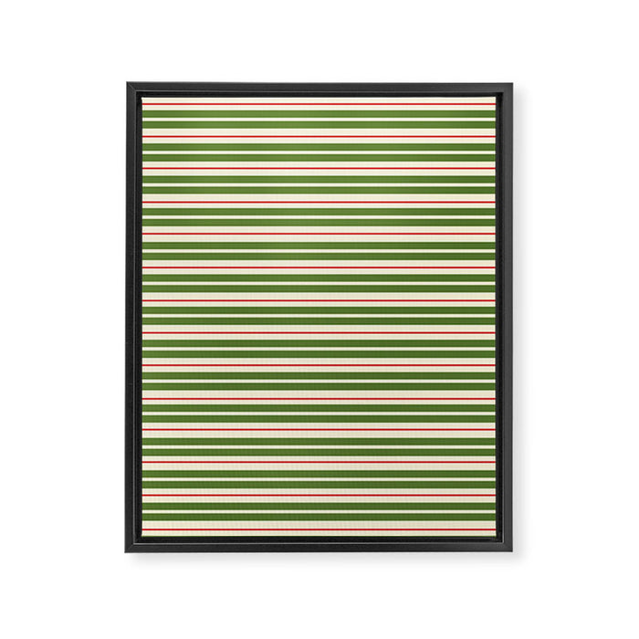 Christmas Stripes Retro Holiday Stripe Pattern in Xmas Green Red Cream  Framed Canvas Print Gallery Image 1